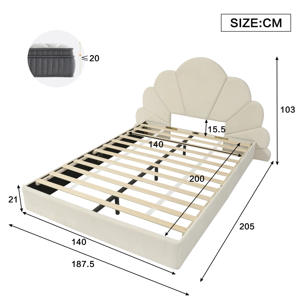 letto imbottito velluto beige 140x200 cm