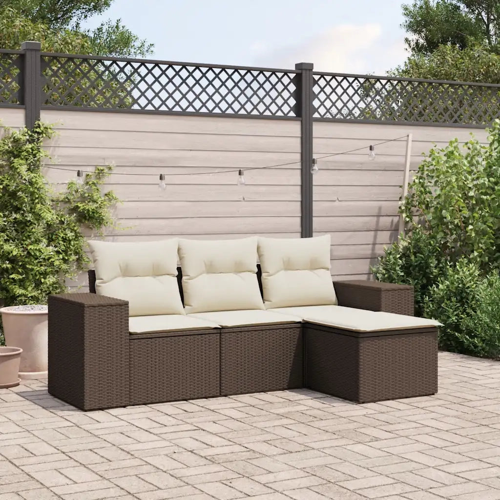 Set Divano da Giardino 4 pz con Cuscini Marrone in Polyrattan 3222472