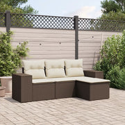 Set Divano da Giardino 4 pz con Cuscini Marrone in Polyrattan 3222472