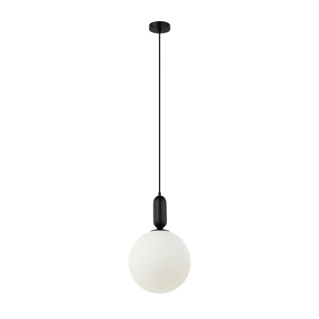 Lampada a sospensione minimal nera globo vetro bianco E27 40W