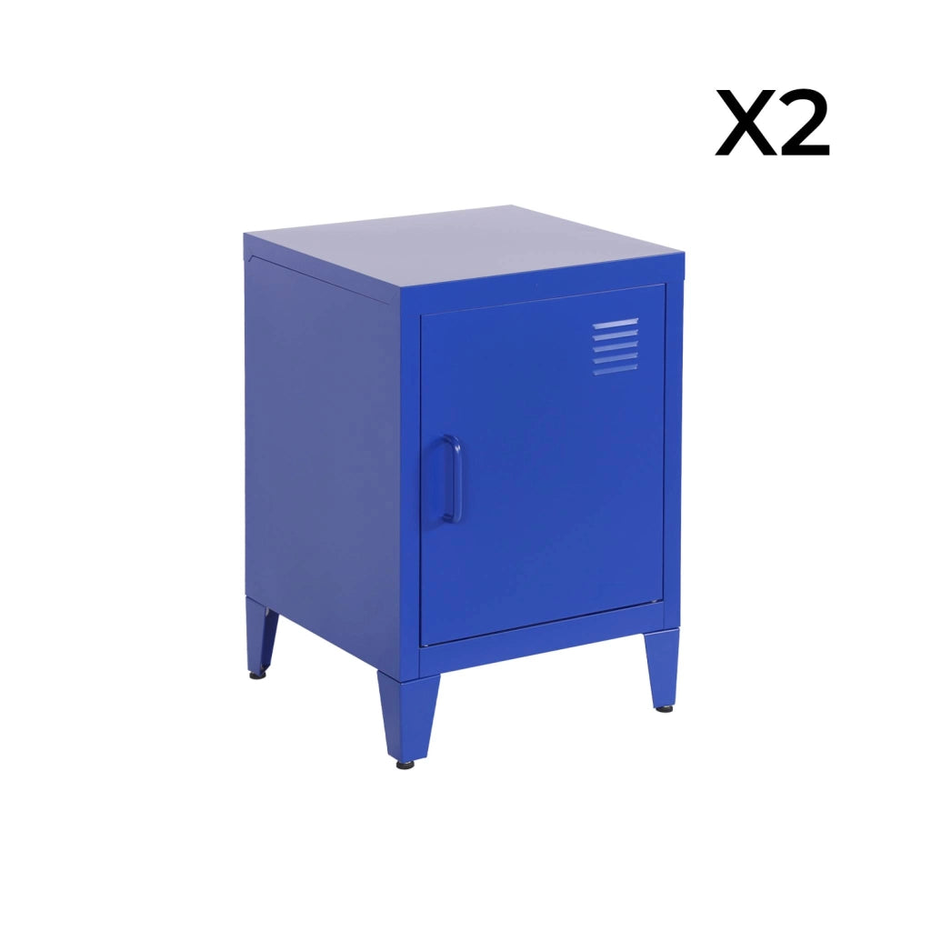 Set 2 comodini industriali, 1 anta, blu