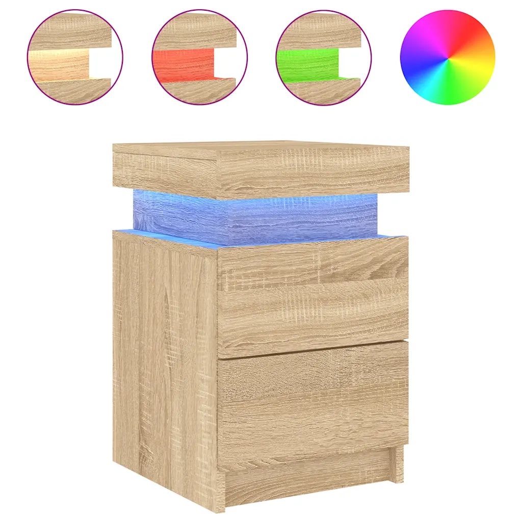 Comodini con Luci LED 2pz Rovere Sonoma 35x39x55 cm 836754