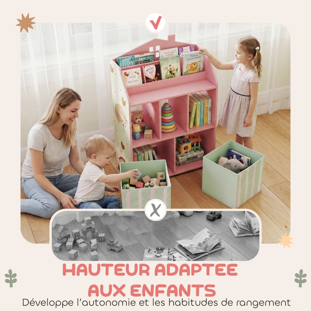 Libreria per bambini con 2 cassetti in tessuto ¨C Minimal ¨C MDF, rosa