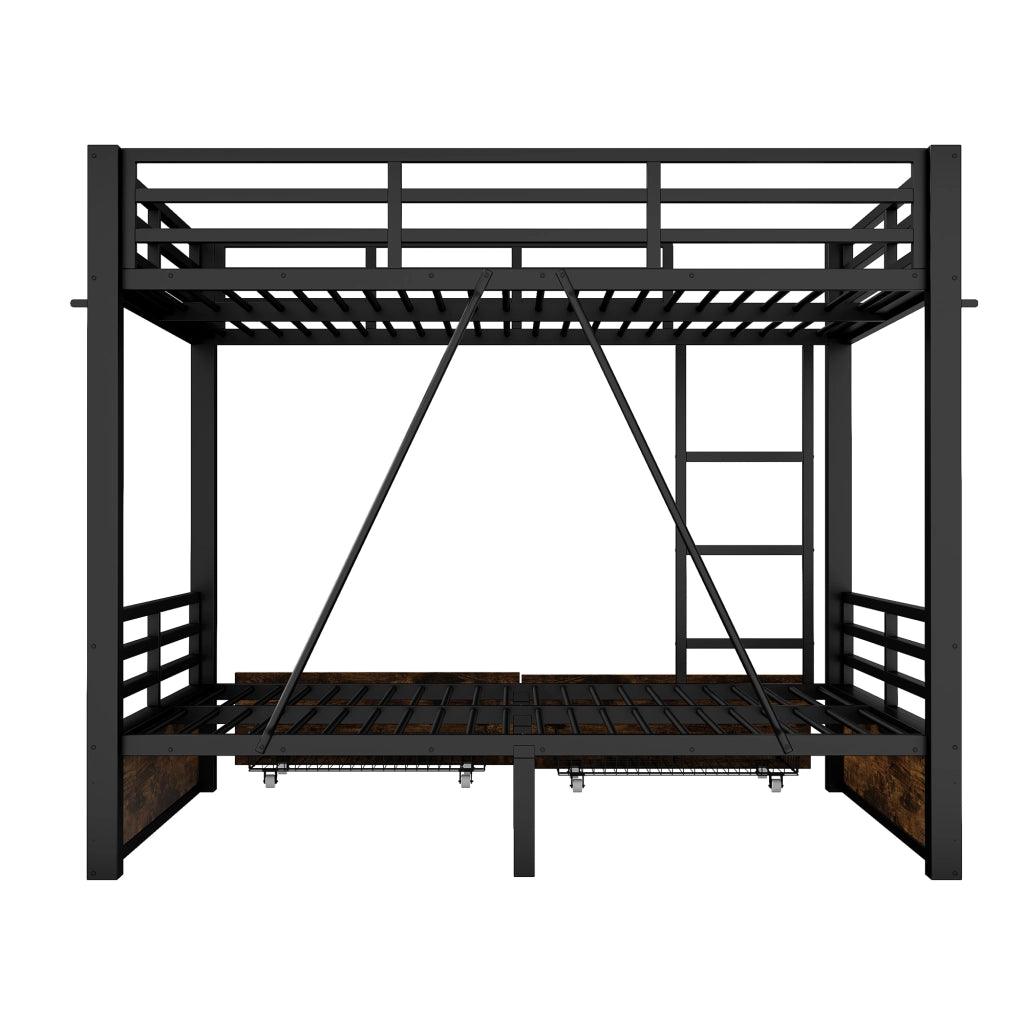 LETTO a castello 140x200 cm Nero in metallo e legno con cassetti