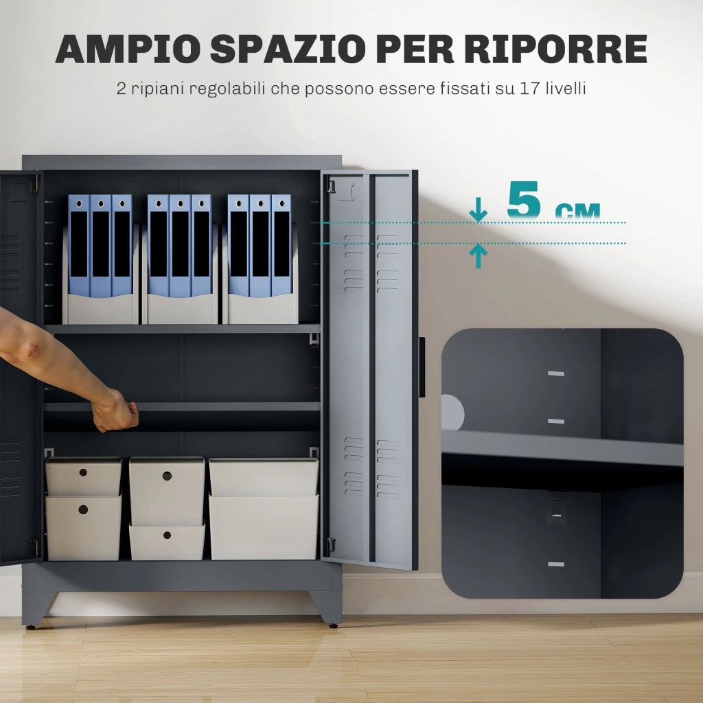 Armadio a 2 Ante in Stile Industriale ¨C zephmum ¨C Grigio, 75x33x110 cm