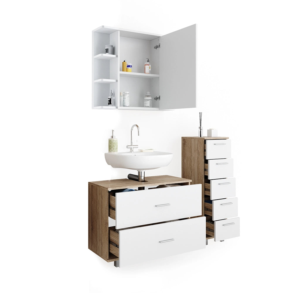 Vicco Set mobili bagno Bianco/Sonoma 3 parti