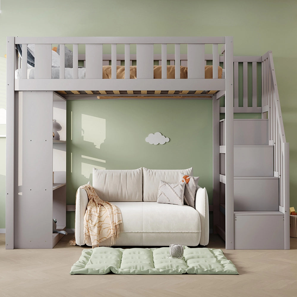 Letto a castello - Xylo - 90x200 cm scala contenitore grigio