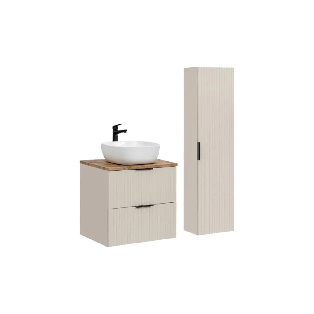 Set da bagno NOXERA 80 cm – Marrone congo & wotan – Con lavabo + colonna