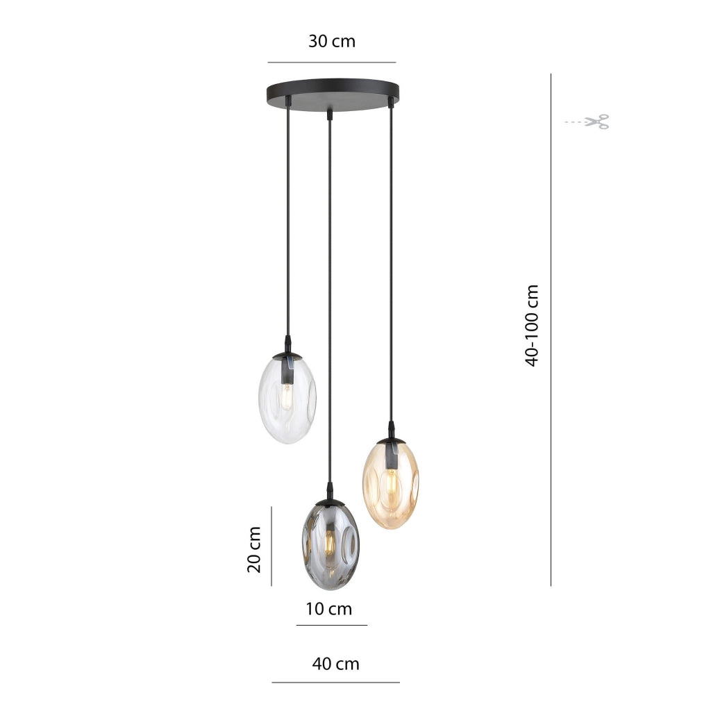 Lampadario Emibig Astral 3, 3xE14 nero multicolor vetro