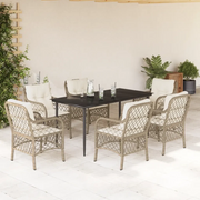 Set da Pranzo da Giardino 7 pz con Cuscini Beige in Polyrattan