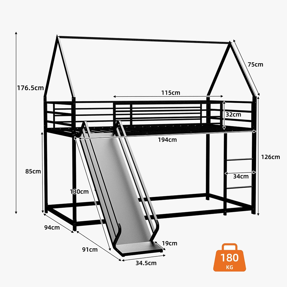Letto a castello casa - Xylo - 90x200 cm con scivolo