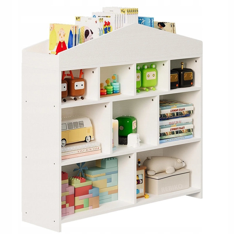 Scaffale bianco per bambini per giocattoli, libri, accessori, organizer, 9 scomparti