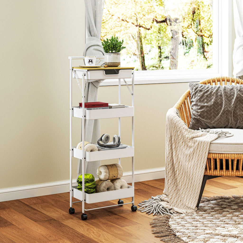 Carrello Multilivello con Cassetto e Ceste ¨C Minimal ¨C Bianco 40x30x70