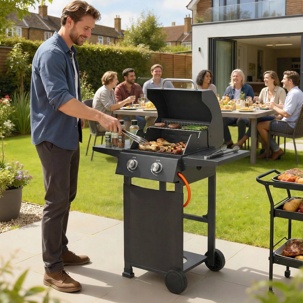 Barbecue Portatile a Gas con 2 Bruciatori ¨C Minimal ¨C Nero