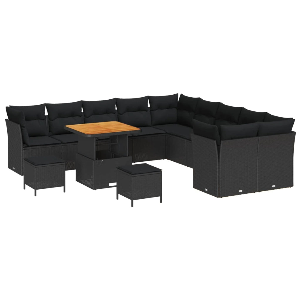 Set Divano da Giardino con cuscino 13 pcs Nero polyrattan