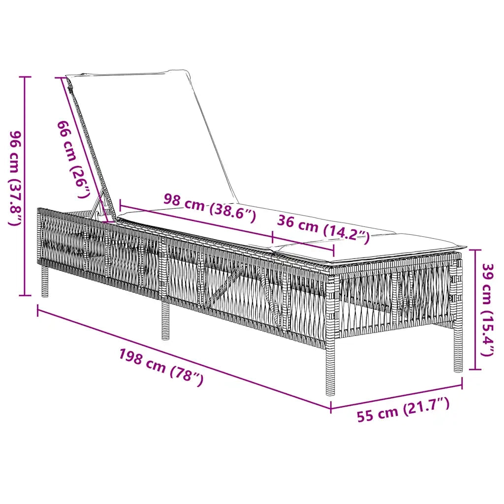 Lettino prendisole con Cuscino in Polyrattan Grigio 4002743