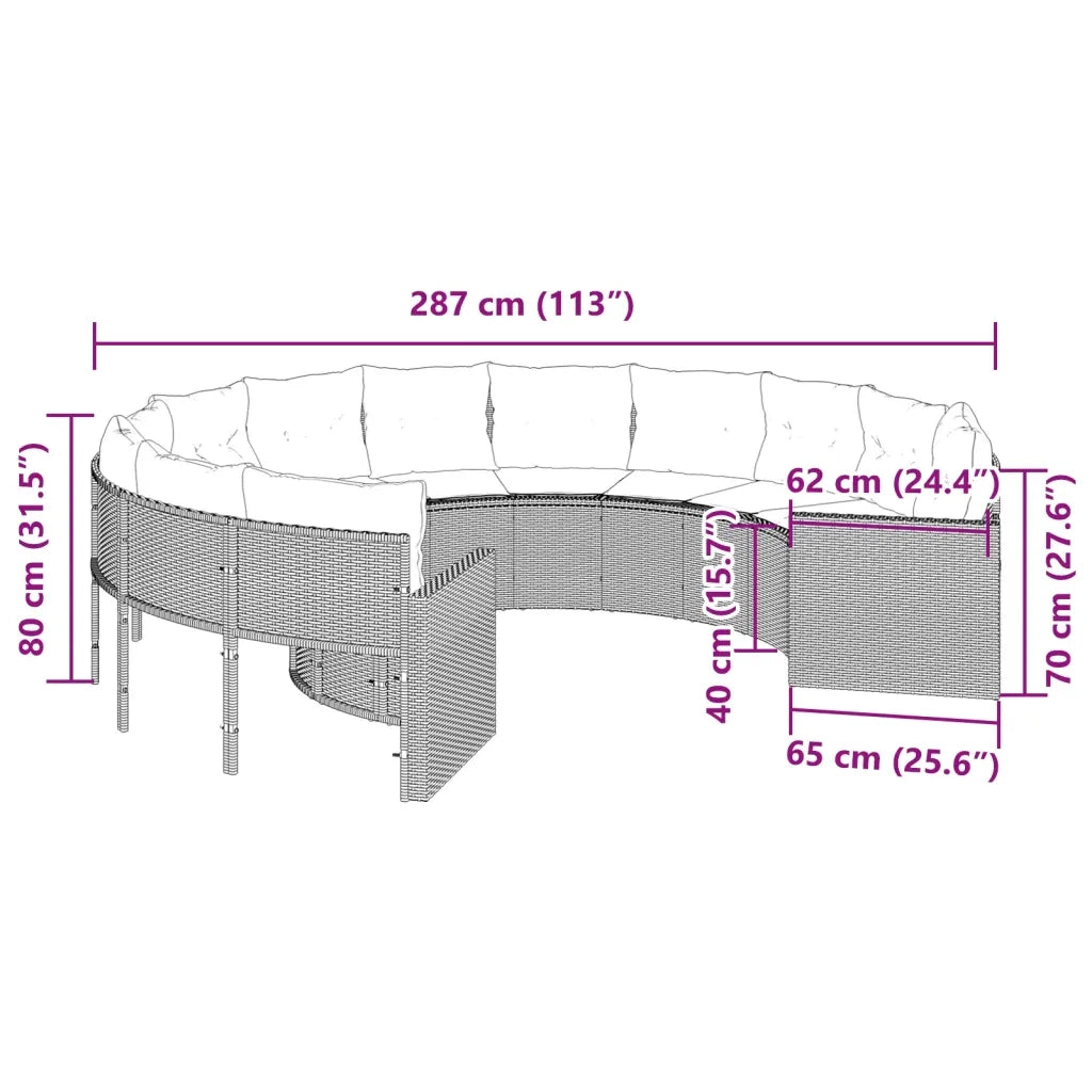 Divano da Giardino con Cuscini Circolare Beige in Polyrattan 3318533