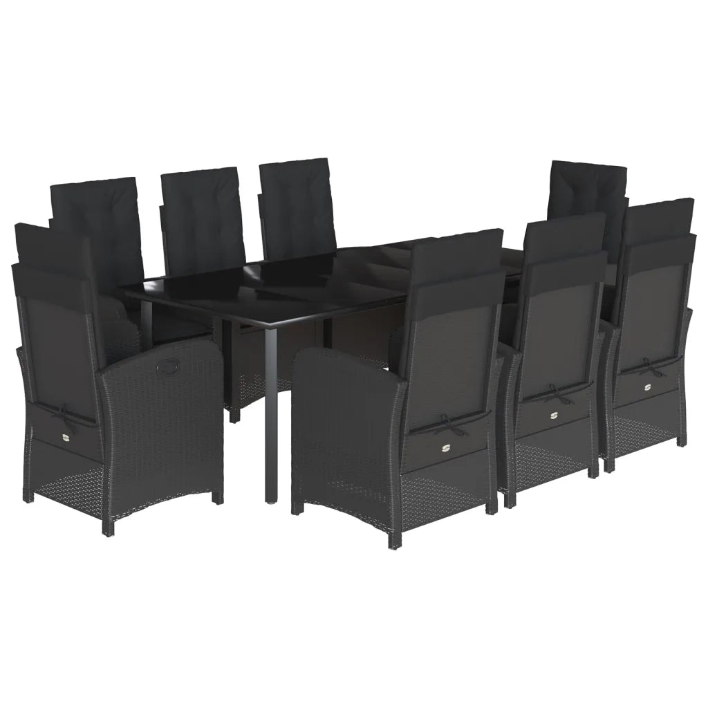 Set da Pranzo da Giardino 9 pz con Cuscini Nero in Polyrattan 3212328