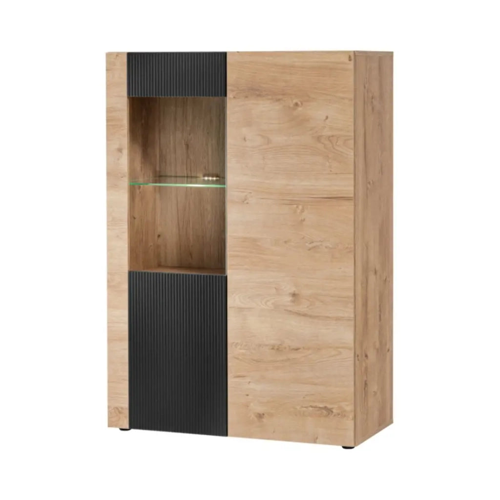 Buffet alto DOUM – Rovere chiaro e nero – L90 x H132 x P40 cm