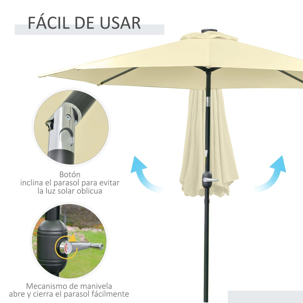 Ombrellone da Giardino con Luci LED Solari ¨C zephmum ¨C Beige ?265 cm