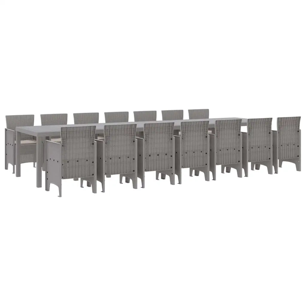 Set da pranzo da giardino con cuscini 15 pcs Grigio chiaro PP