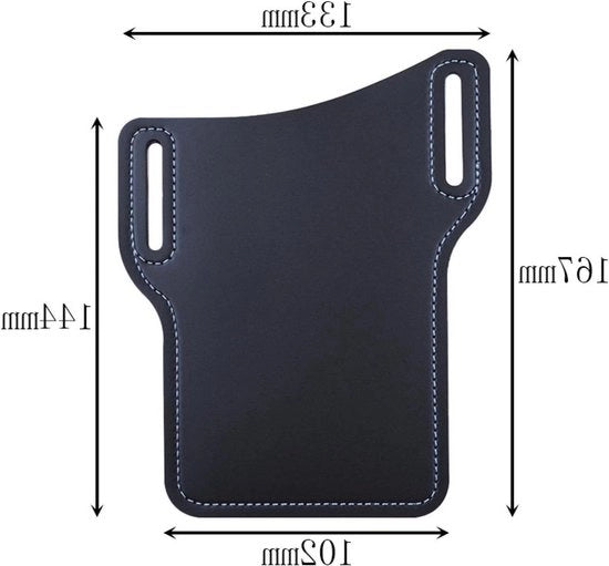 Holster Premium Multifunzionale per Uomo con Cinturino in Pelle in Pelle Nero Blu - Adatto per Telefoni con Dimensioni Inferiori a 16,3 cm