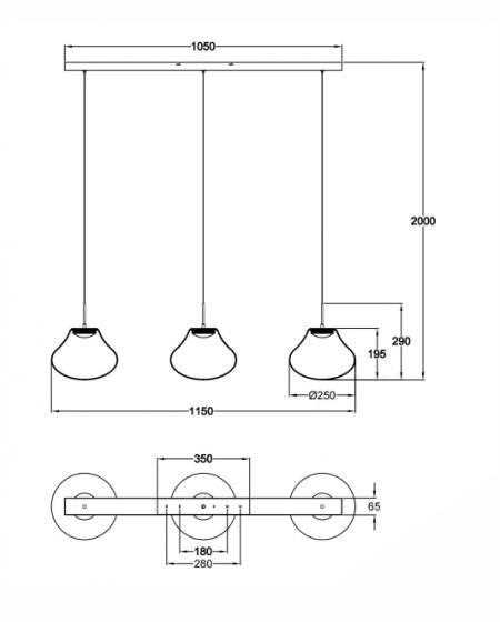 Lampada a Sospensione Deva 42W LED CCT Dimmerabile a step, Struttura in Metallo e Vetro Borosilicato Trasparente, IP20 - Deva Collection