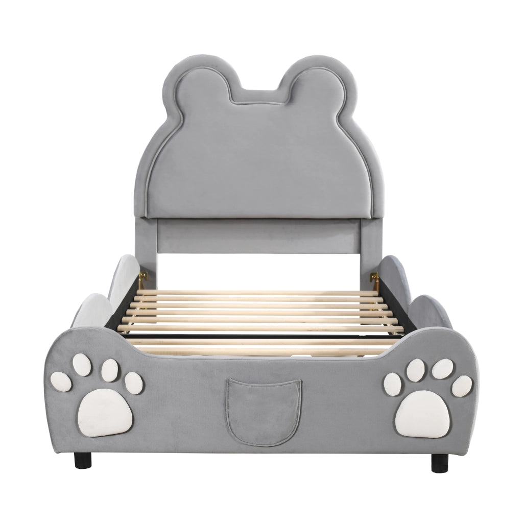 Letto imbottito per bambini a forma di orso, 90 x 200 cm, grigio