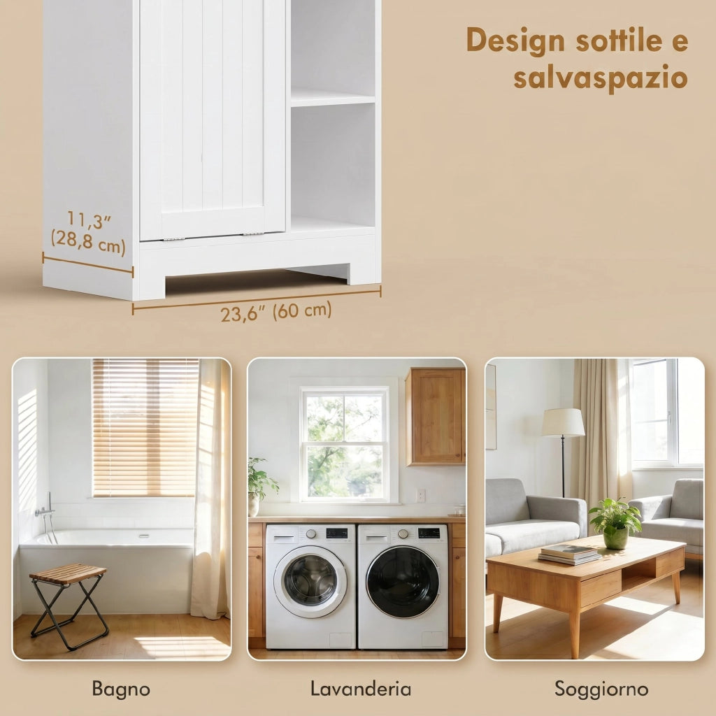 Armadietto da Bagno con Cesto e Cassetti ¨C Minimal ¨C Bianco
