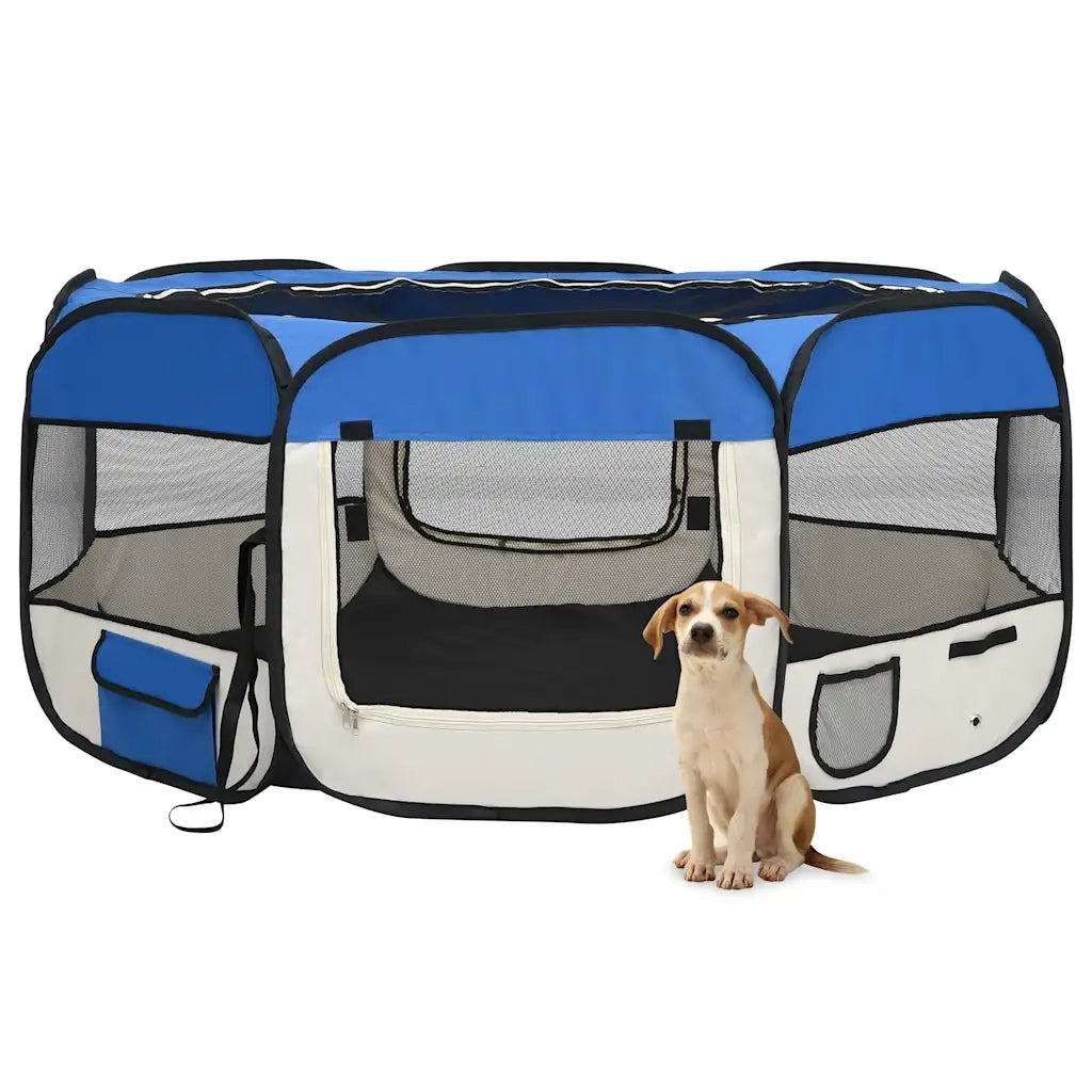 Box per Cani Pieghevole con Borsa Trasporto Blu 145x145x61 cm 171016