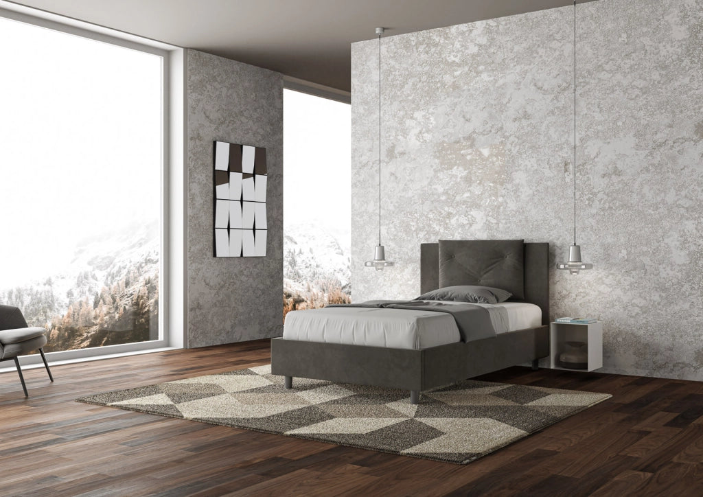 BS COM Letto una piazza e mezza con rete imbottito 110x200 microfibra grigio