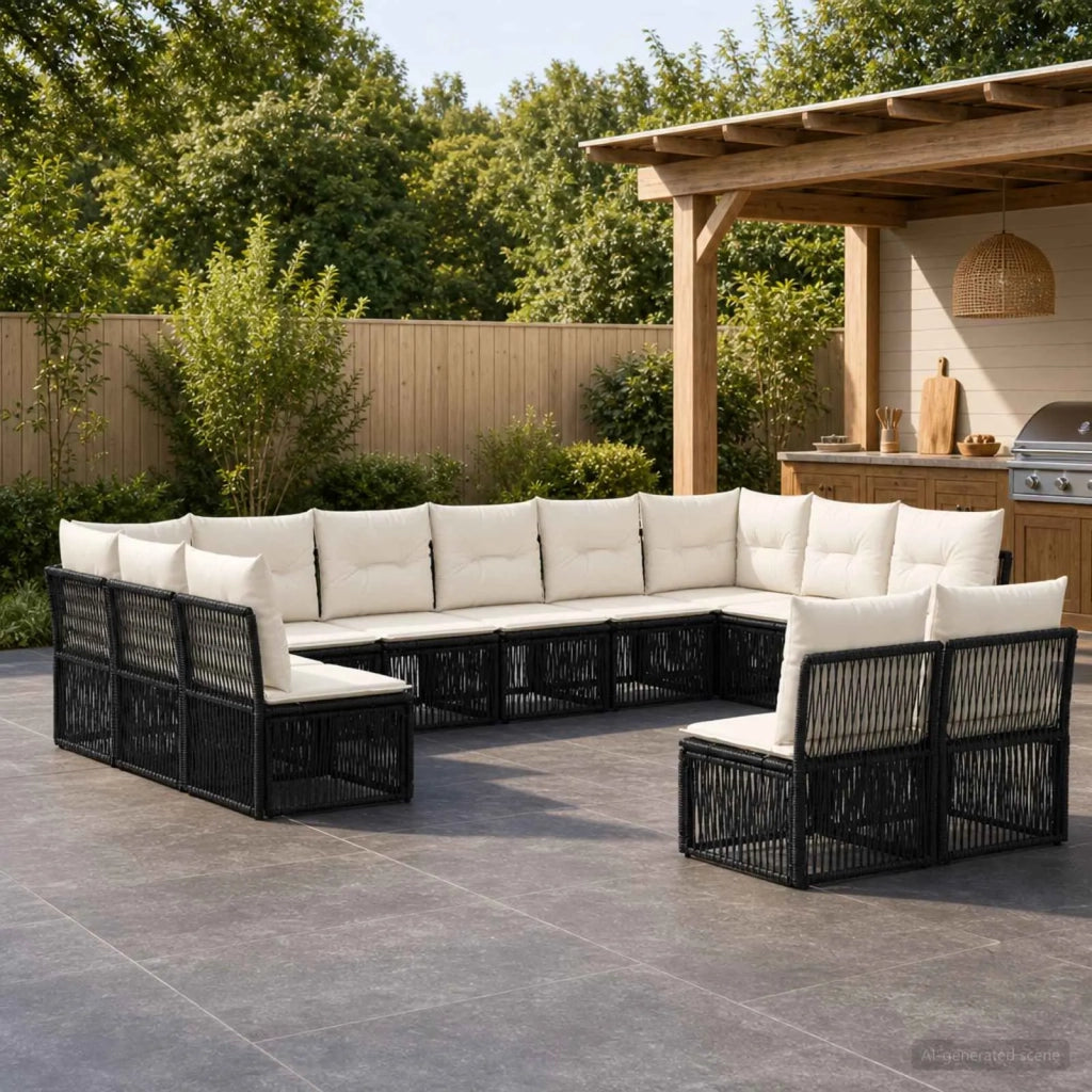 Set Divano da Giardino 12 pz Nero polyrattan 3434380