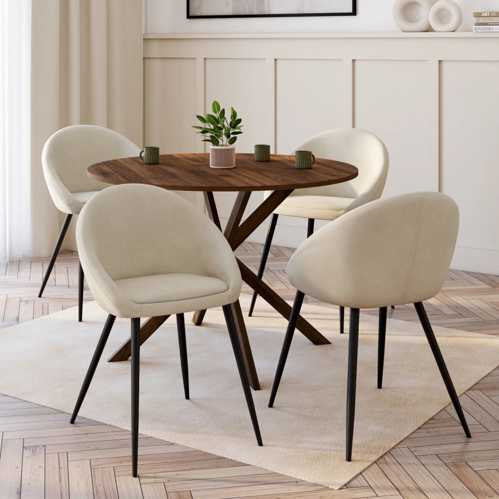 IDMarket - Set di 4 sedie da pranzo in velluto crema NAYA