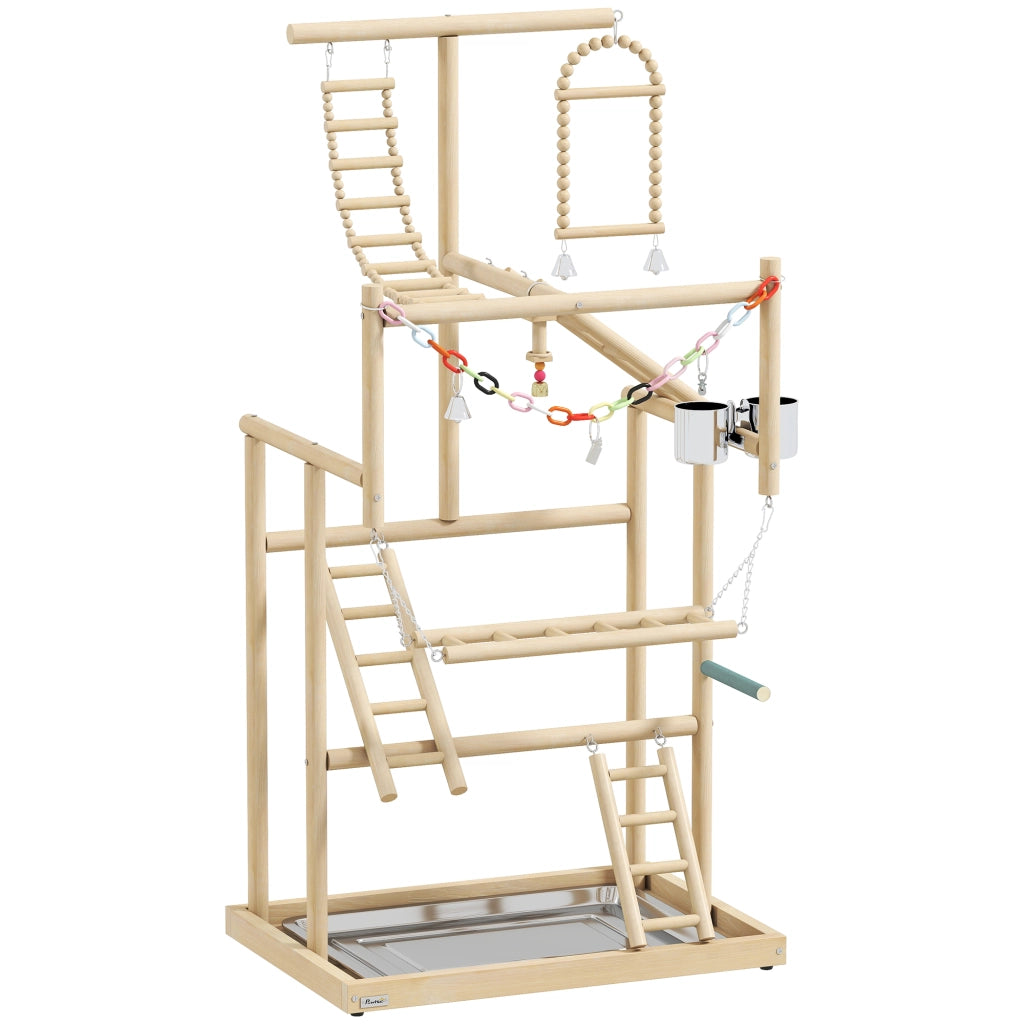 Trespolo per Pappagalli ¨C Xylo ¨C Legno Naturale con Giochi Scale Catene Ciotole Vassoio Posatoi
