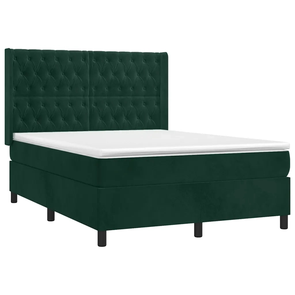 Letto a Molle con Materasso e LED Verde Scuro 140x190cm Velluto 3139742