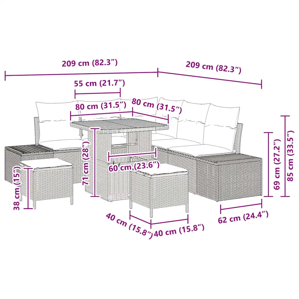 Set Divano da Giardino con cuscino 8 pcs Nero polyrattan 3362780