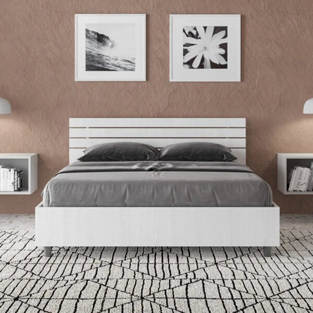 Letto matrimoniale francese con rete 140x200 testata inclinata con doghe bianco frassino Ankel