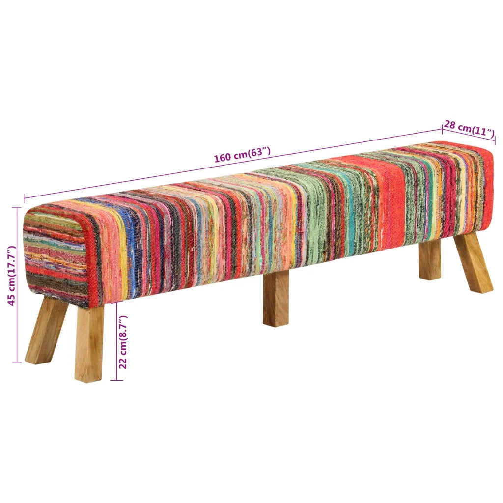 Panca Multicolore 160 cm Tessuto Chindi e Legno Massello Mango 359636