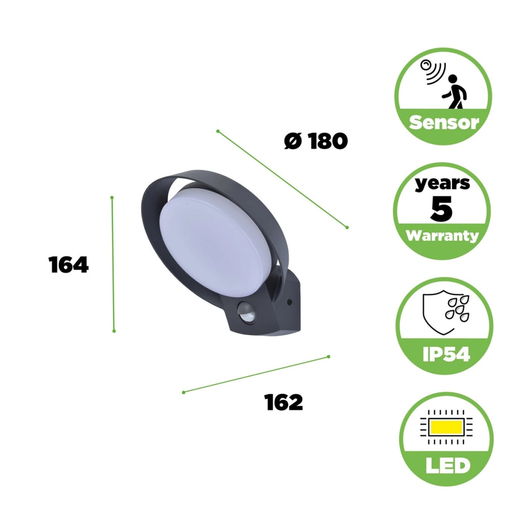Applique esterna POLO LED 16W antracite con sensore Lutec