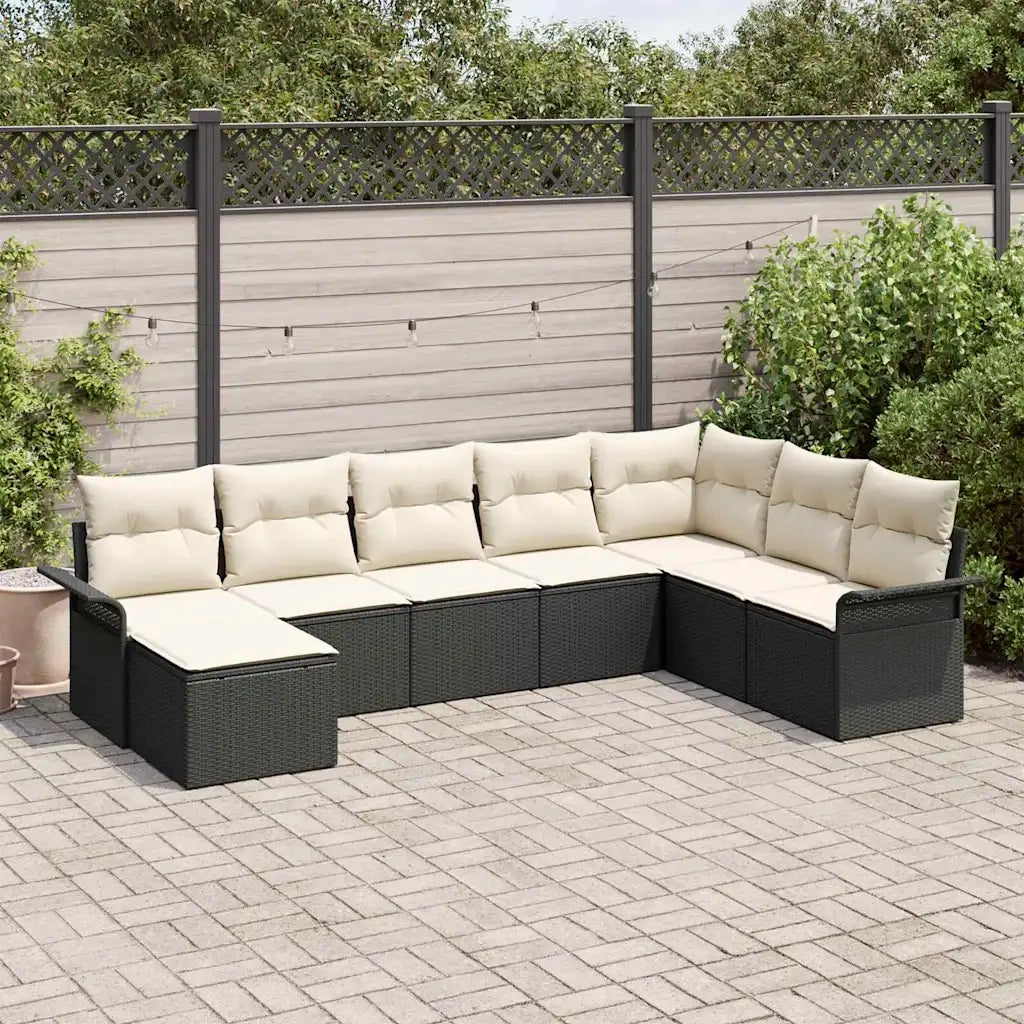 Set Divano da Giardino con cuscino 8 pcs Nero polyrattan