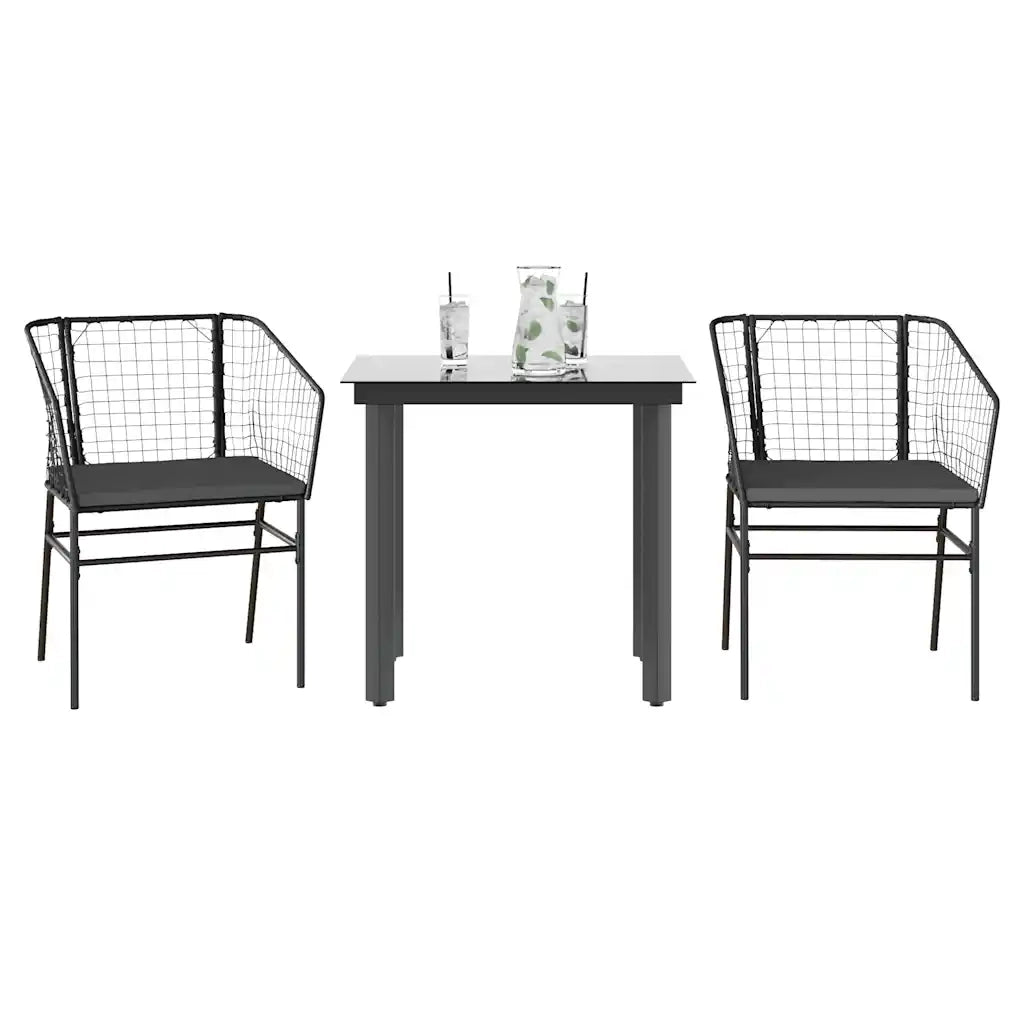 Set da Pranzo da Giardino 3 pz con Cuscini Polyrattan Vetro 3334597