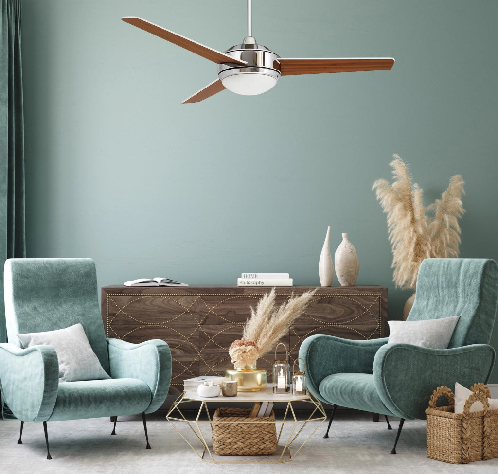 Vam Ventilatore da soffitto Cromato 132 cm luce 2xE27 & Telecomando con Sensore Temperatura