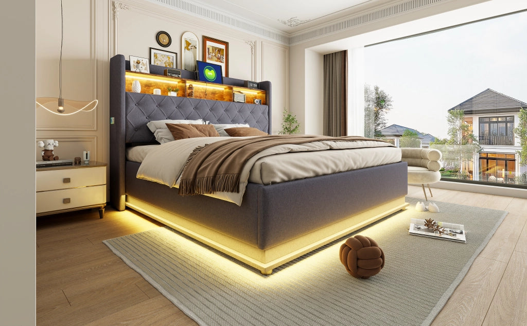 letto imbottito lino grigio 180 x 200 cm