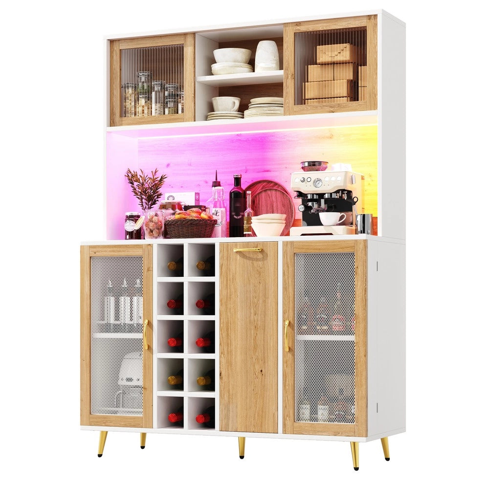 Mobile Buffet con LED ¨C Xylo ¨C Bianco con Effetto Legno, 5 Ante, Cantinetta, 120x40x170
