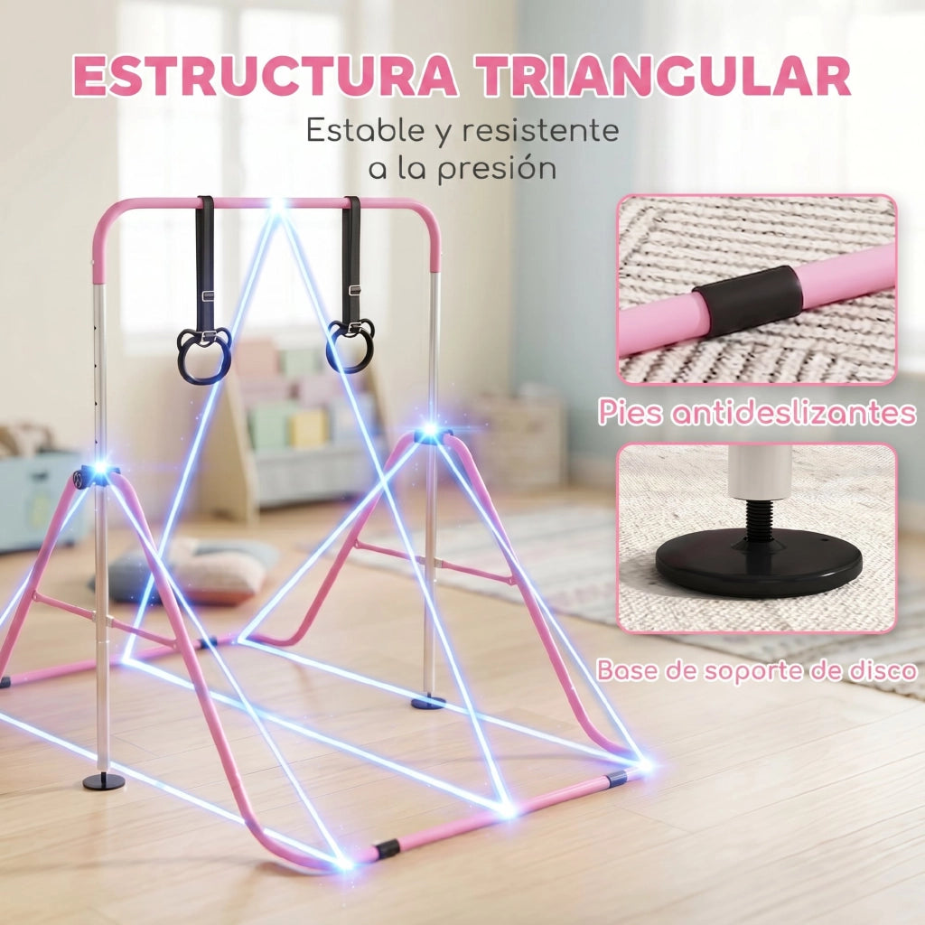 Sbarra Ginnastica per Bambini Regolabile in Altezza con Anelli ¨C Minimal ¨C Rosa