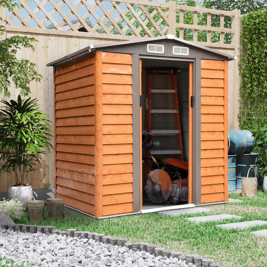 EasyComfort Capanna da Giardino in Acciaio e PP con Prese d'Aria, 197x163x178-200 cm, Marrone