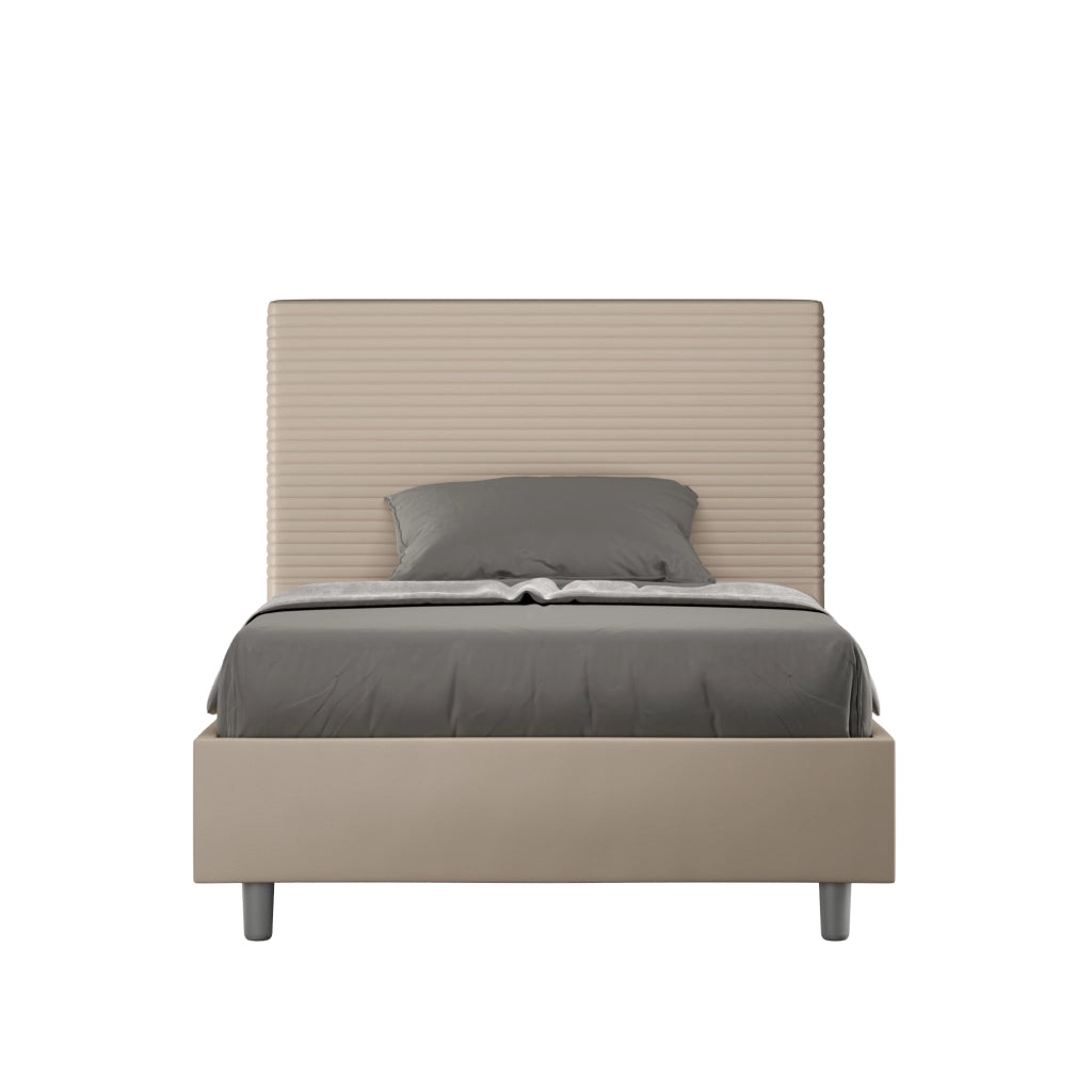 BS COM Letto una piazza e mezza senza rete imbottito 120x190 similpelle tortora
