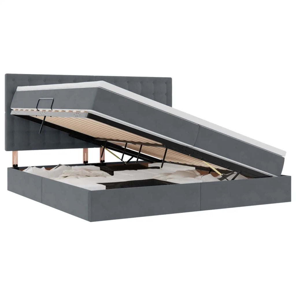 Letto con contenitore e LED Grigio scuro 200 x 200 cm Velluto