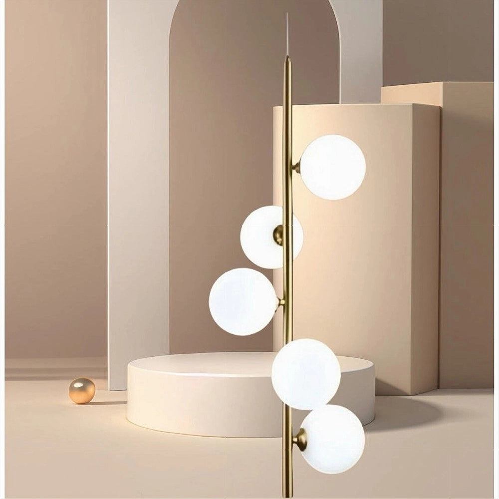 Trade Shop - Lampadario A Sospensione Bronzo 5 Sfere Lampada Soffitto Con Stelo Verticale A95 -