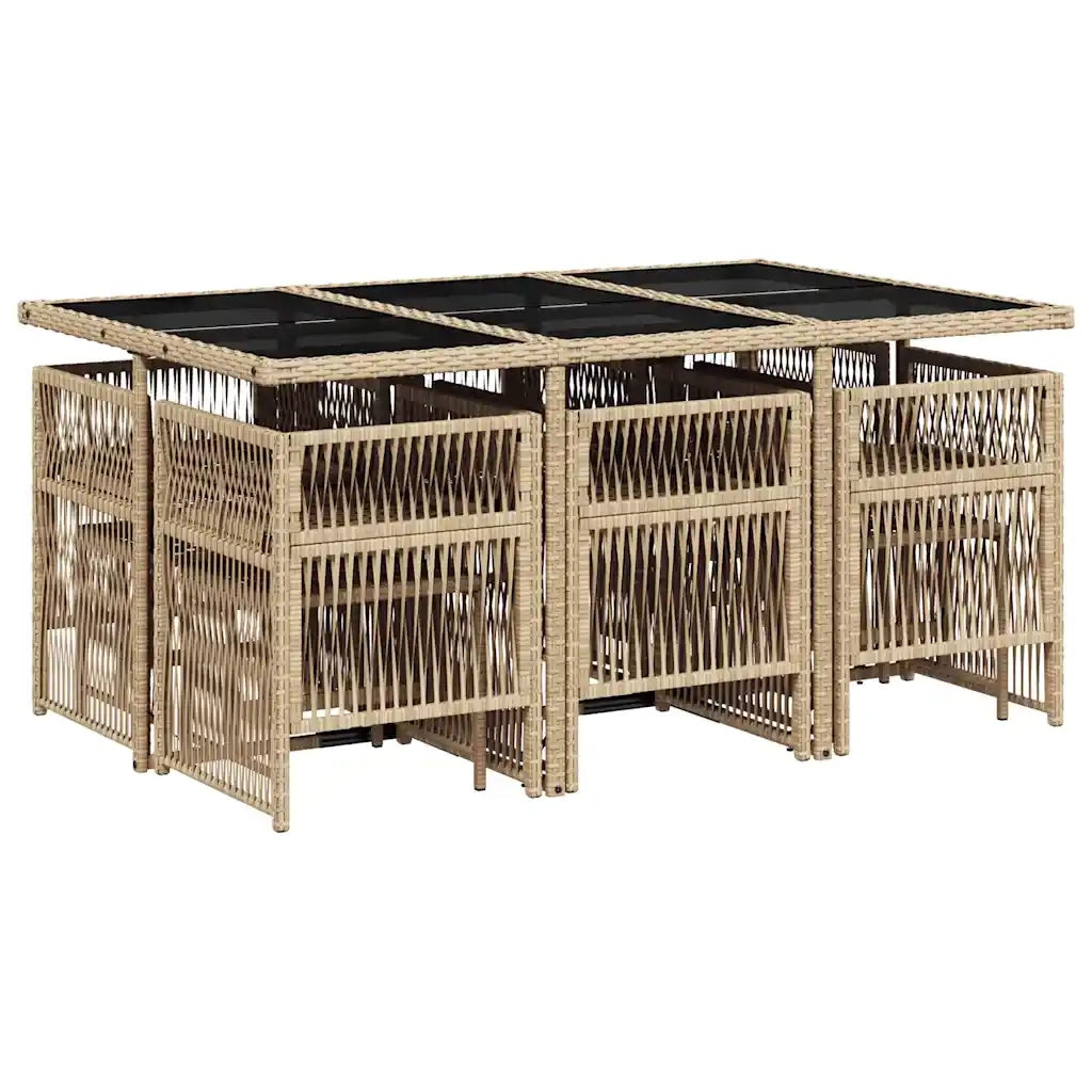 Set Pranzo da Giardino 11 pz con Cuscini Beige Misto Polyrattan